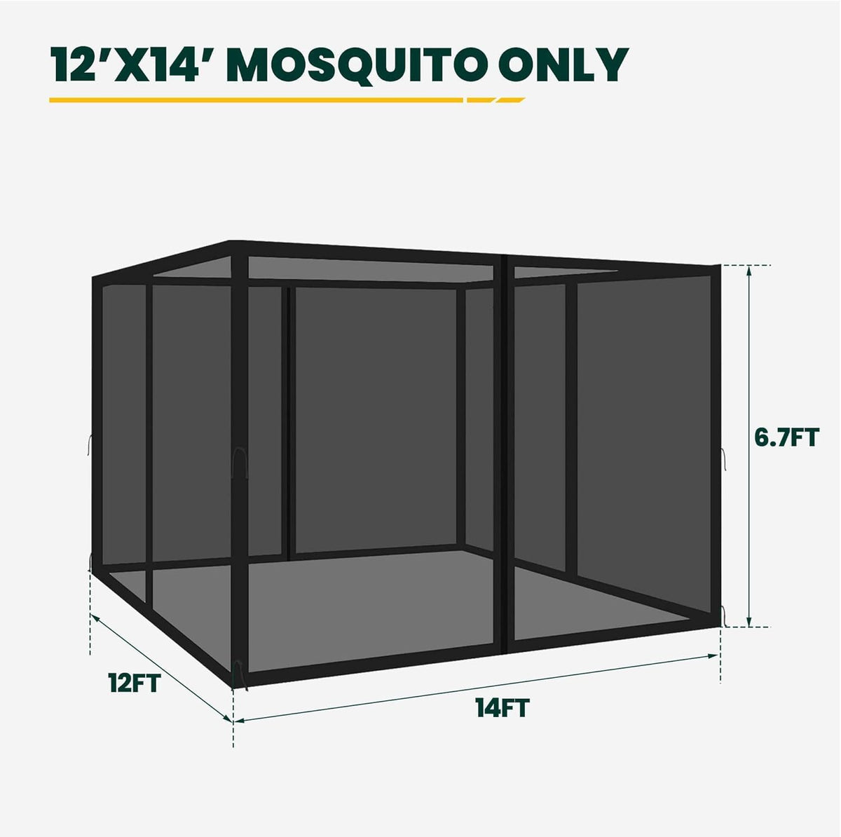 12' x 14' 4-Panel Gazebo Mosquito Netting with Zippers, Black U453