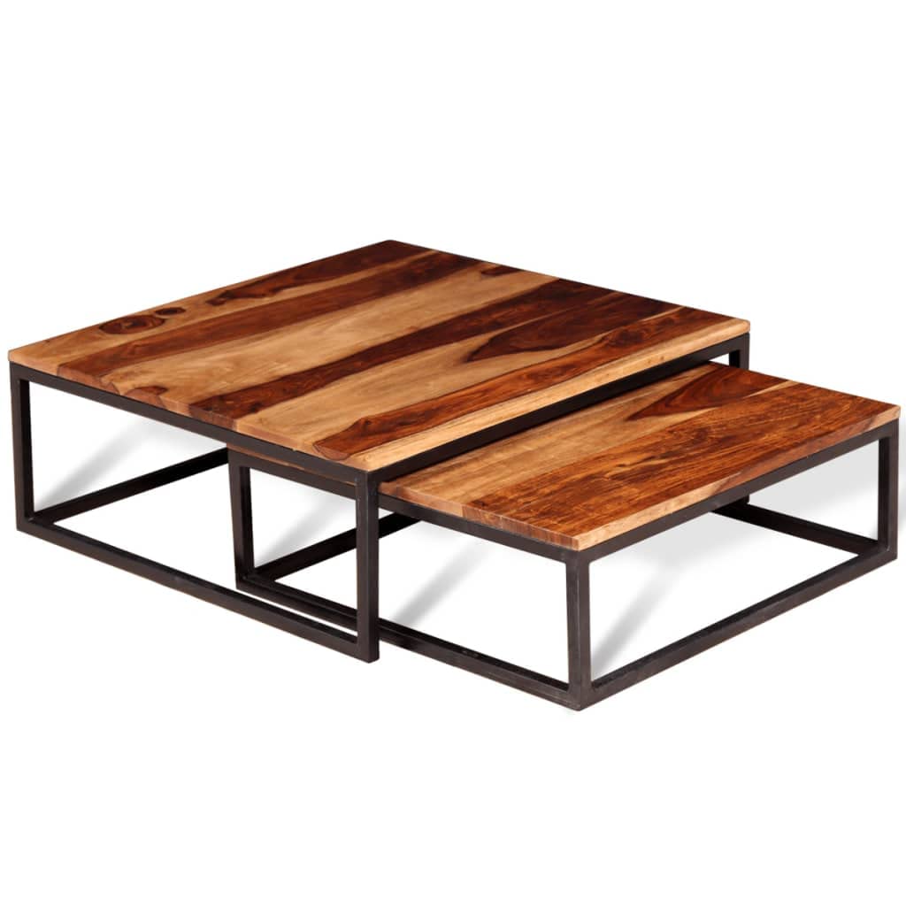 Coffee Table Side Tables 2 Piece Nesting Set Solid Sheesham Wood S211