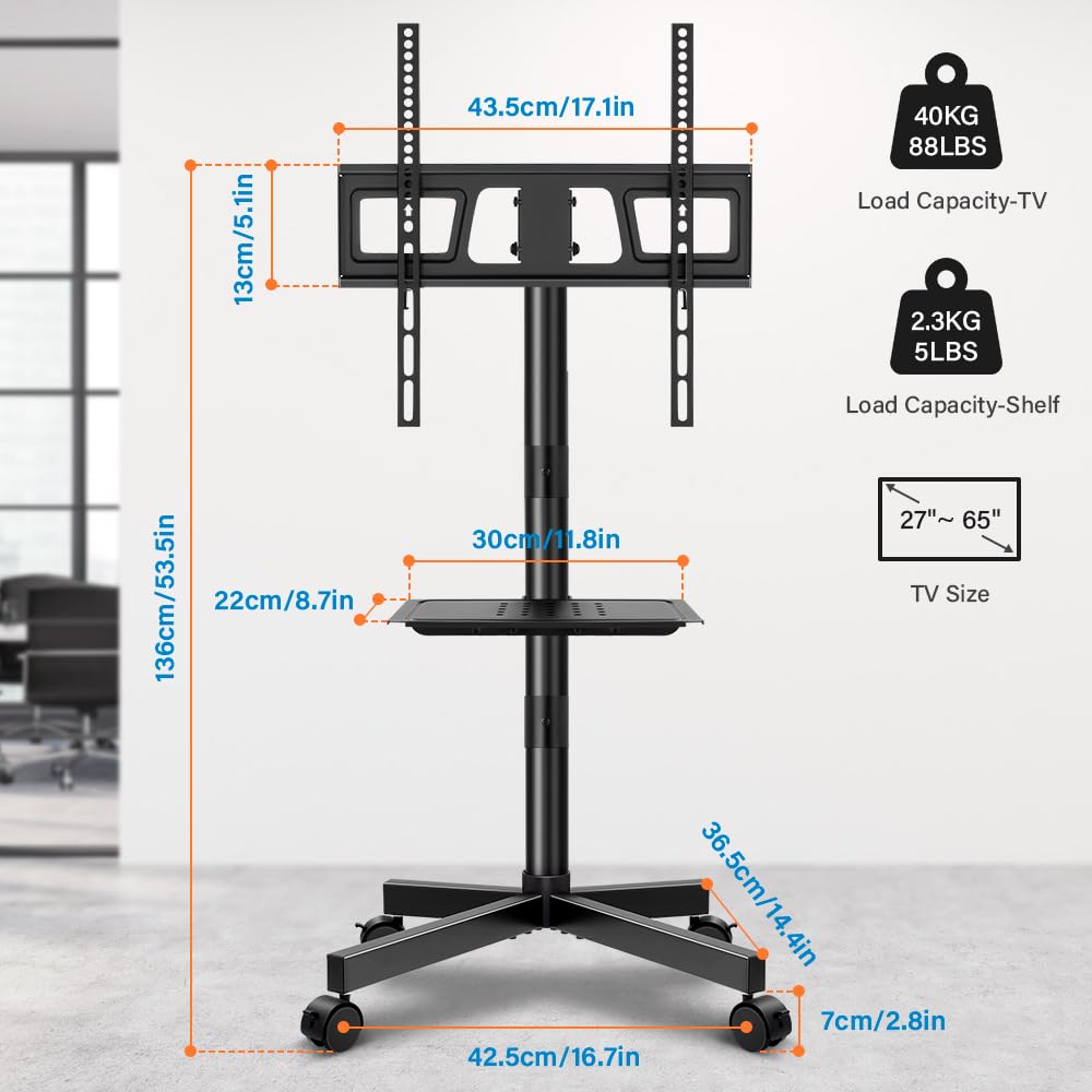 Mobile TV Cart for 23 to 65 inch Flat Screen TVs on Wheels Q8658