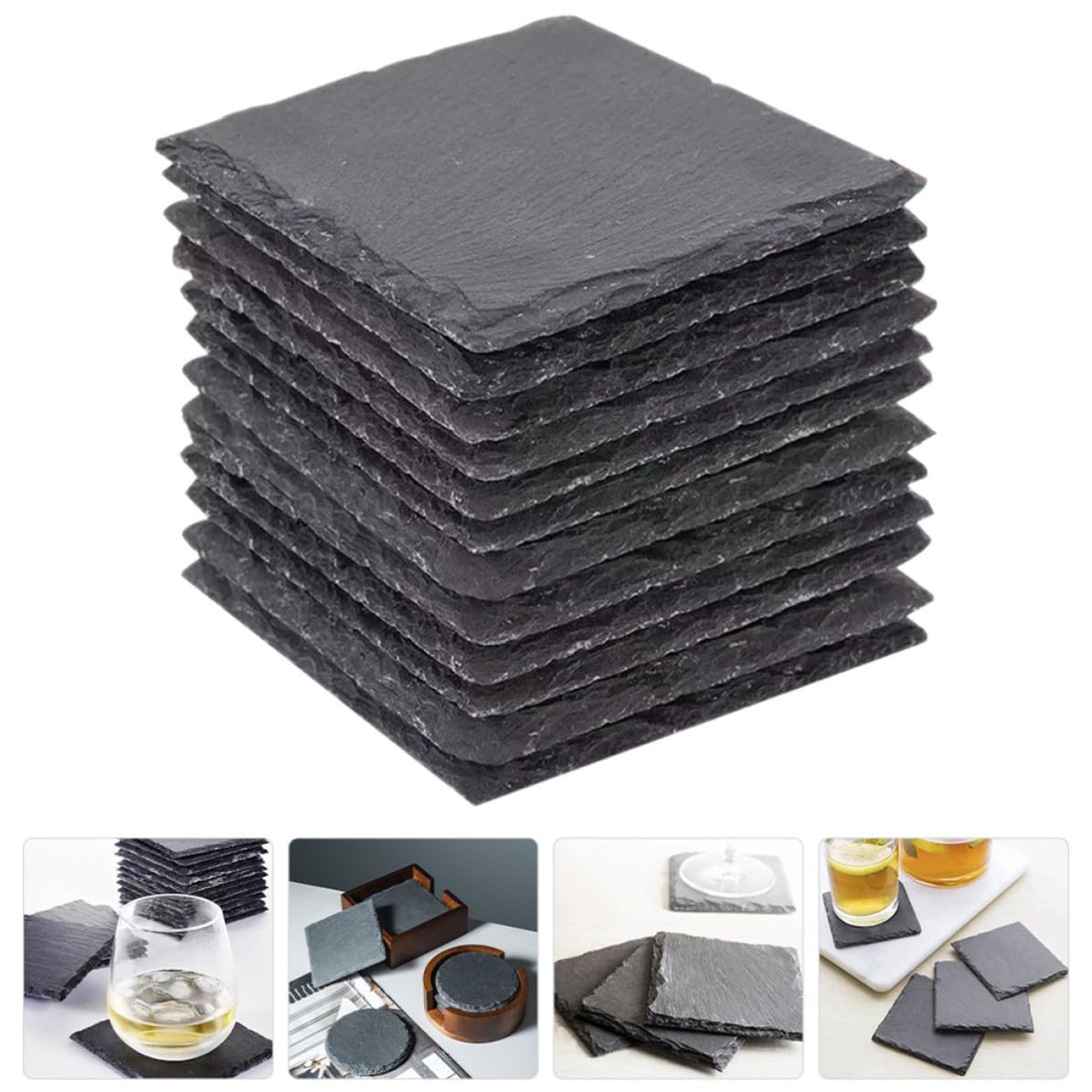 Black Natural Stone Coasters Set Y783