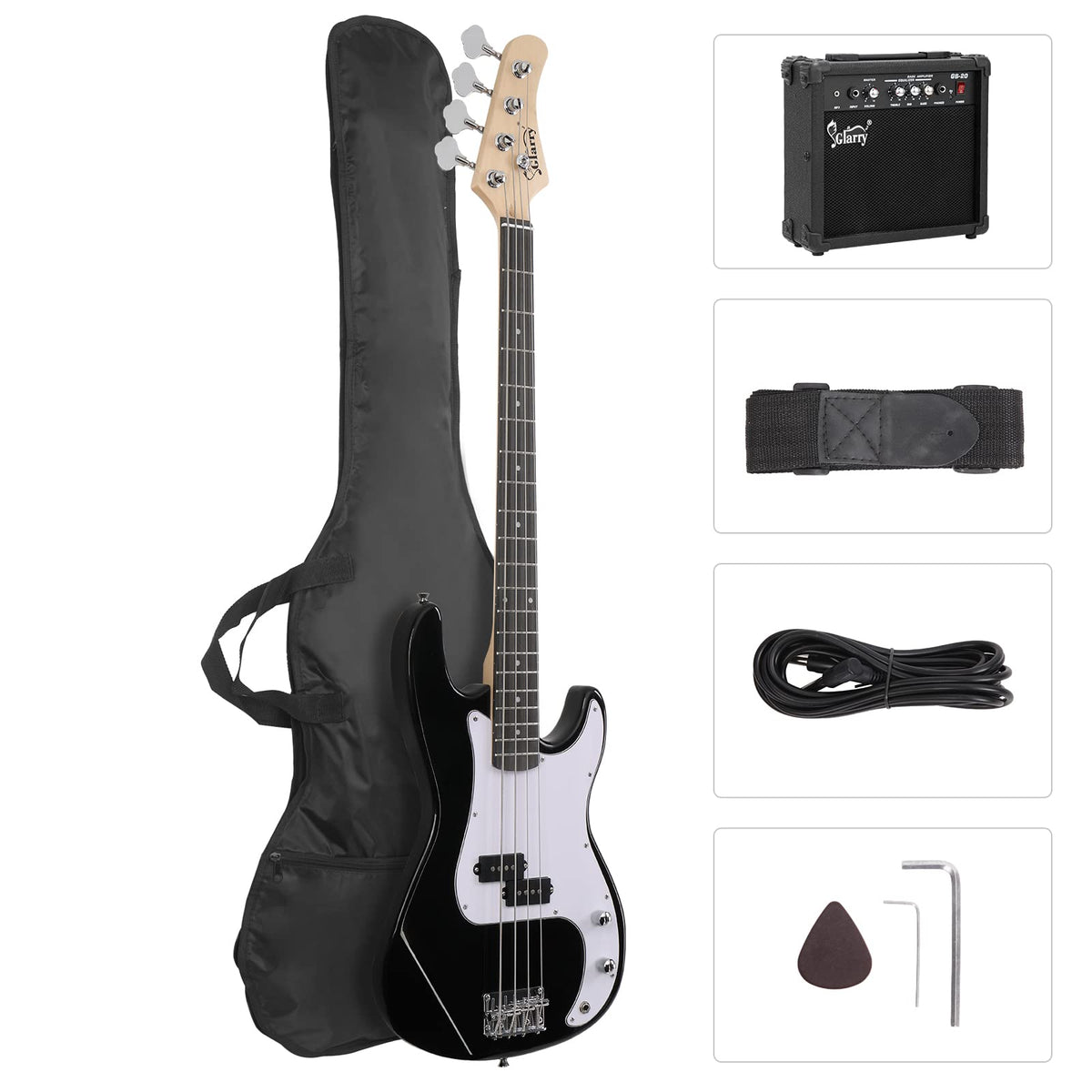 Full Size 4 String Basswood Electric Bass Guitar Beginner Kit with 20W Amp N903