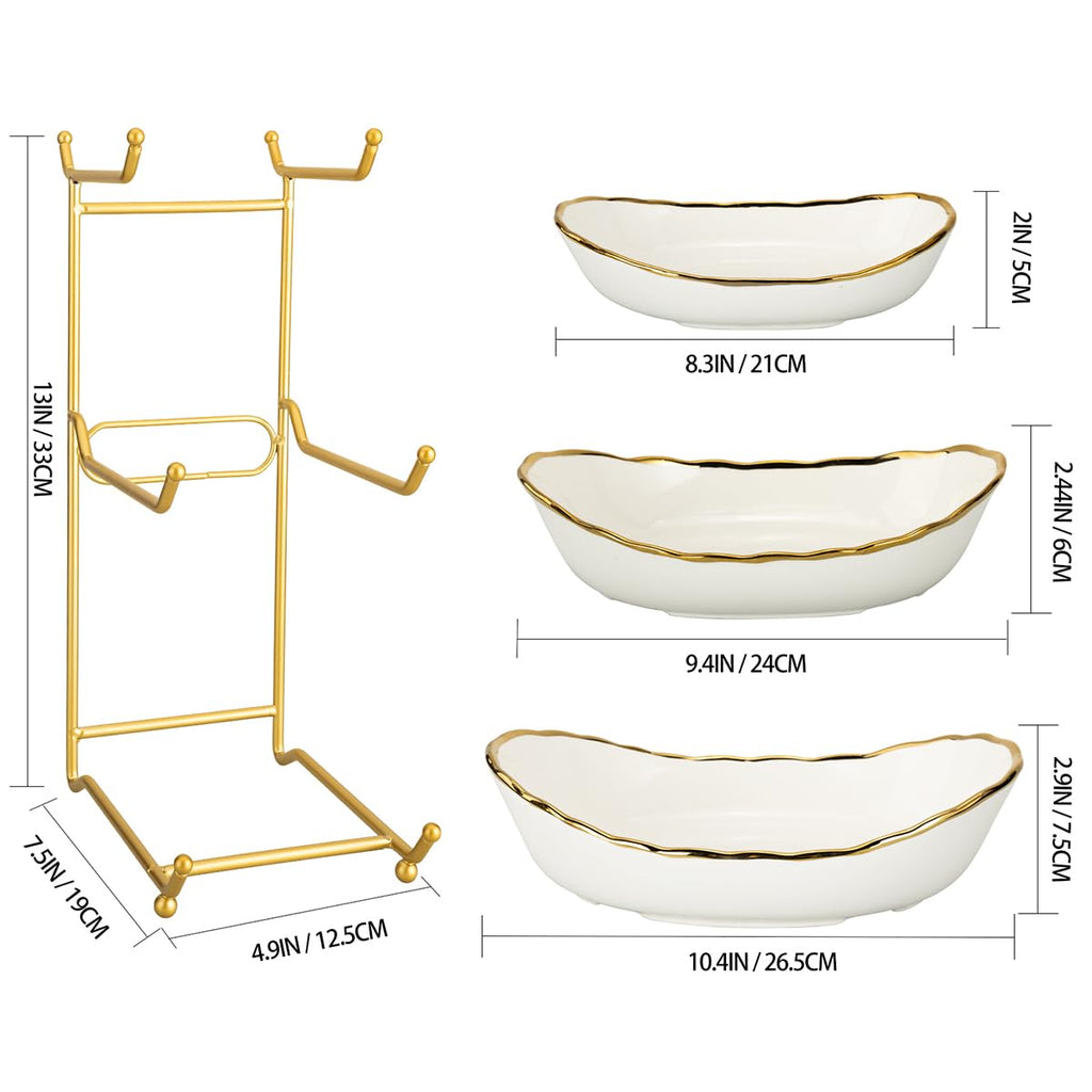 White Ceramic 3 Tier Fruit Bowl with Metal Stand V60932