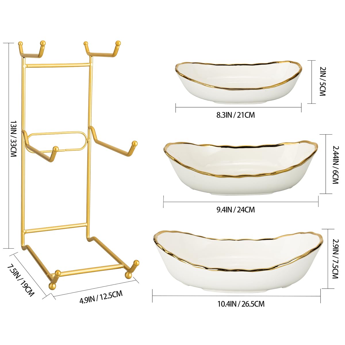 White Ceramic 3 Tier Fruit Bowl with Metal Stand V60932