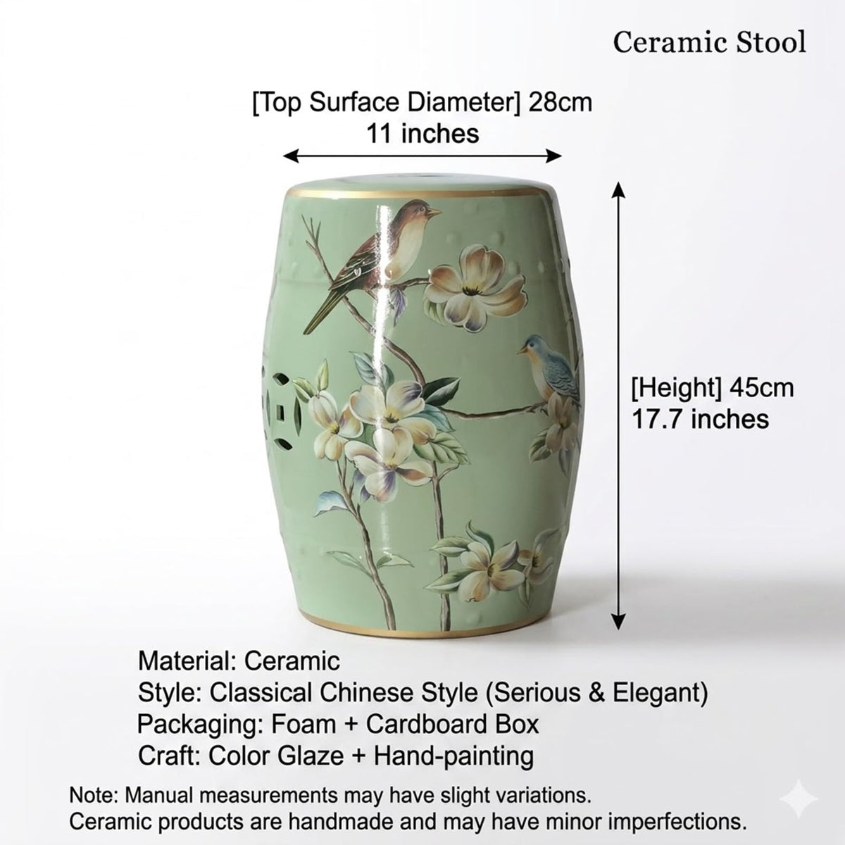 Hand-Painted Blue White Ceramic Garden Stool H451