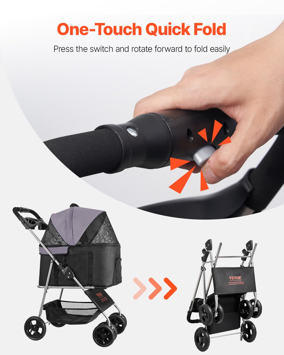 Foldable 4 Wheels Pet Stroller with Detachable Carrier P105075