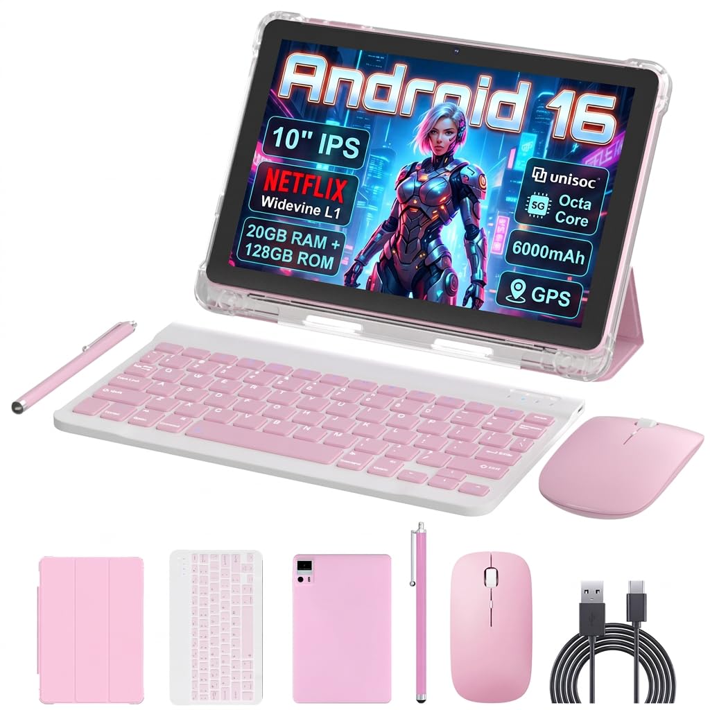 10 Inch 2 in 1 Tablet with Keyboard Kit & Case Pink J495