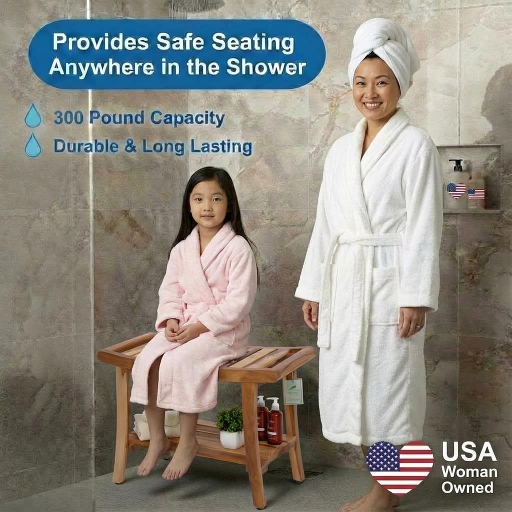 30-Inch Teak Shower Bench with Shelf B761366