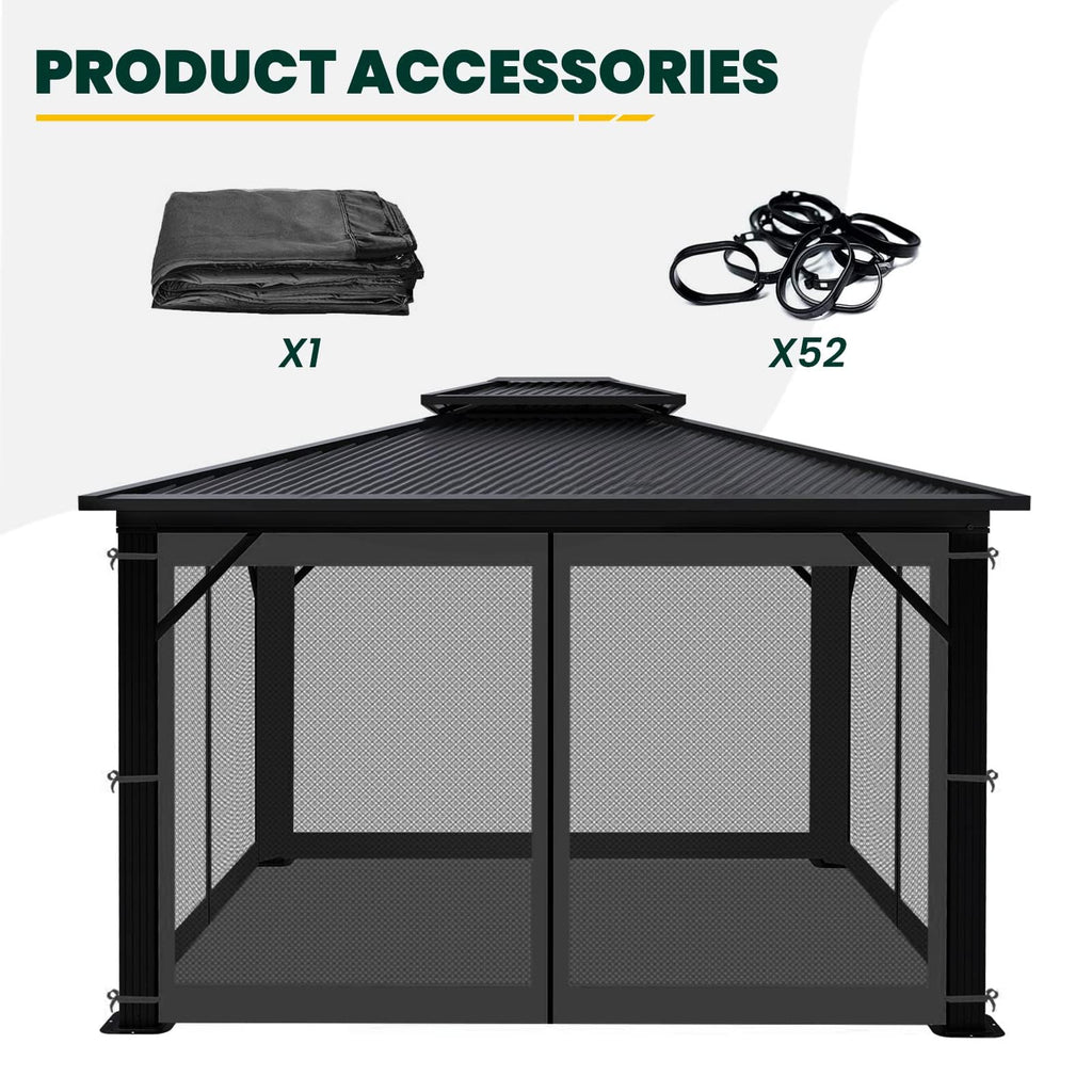 12' x 14' 4-Panel Gazebo Mosquito Netting with Zippers, Black U453