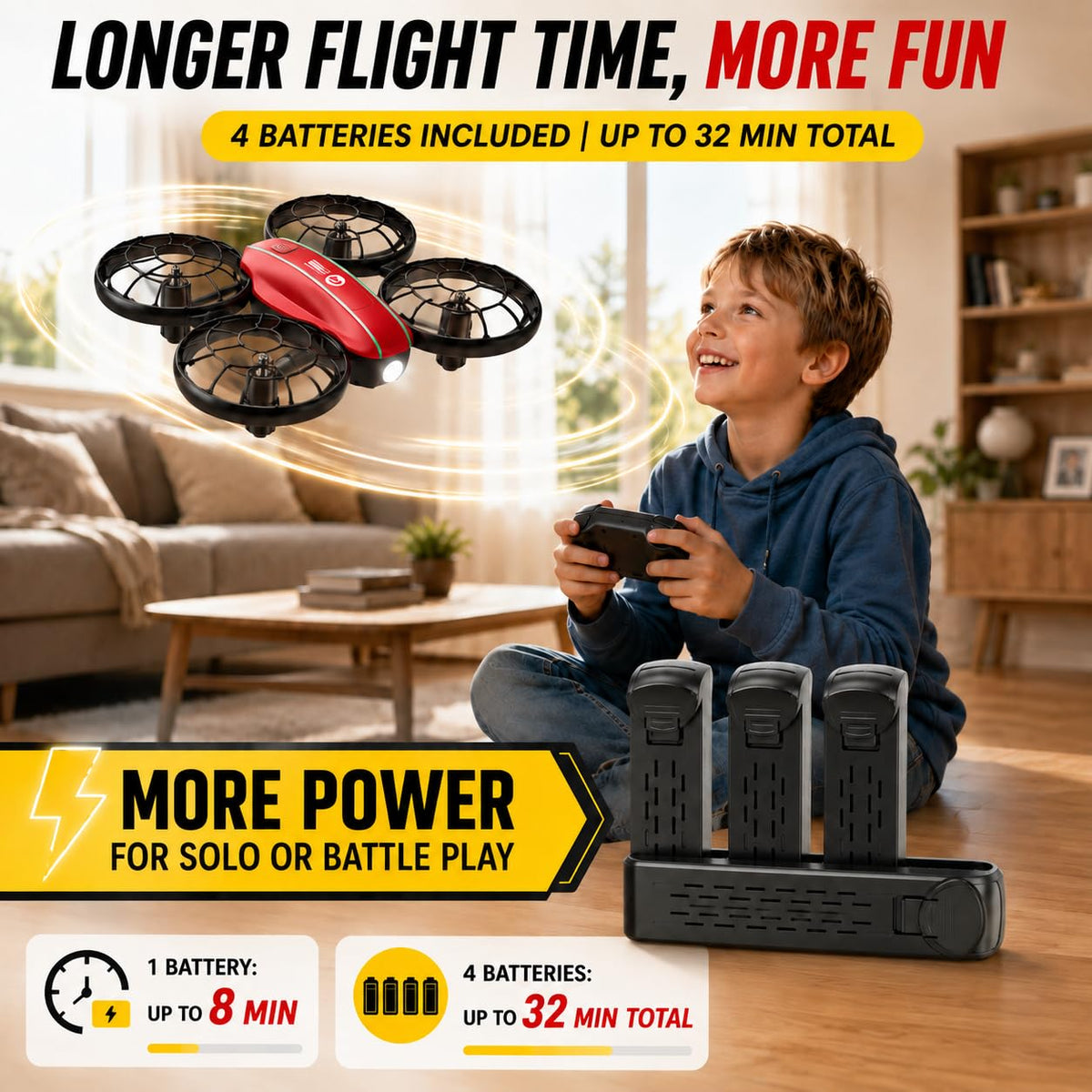Mini Drone 2-Player Indoor RC Quadcopter Set with 4 Batteries D95603