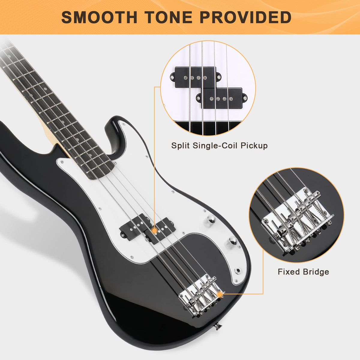 Full Size 4 String Basswood Electric Bass Guitar Beginner Kit with 20W Amp N903