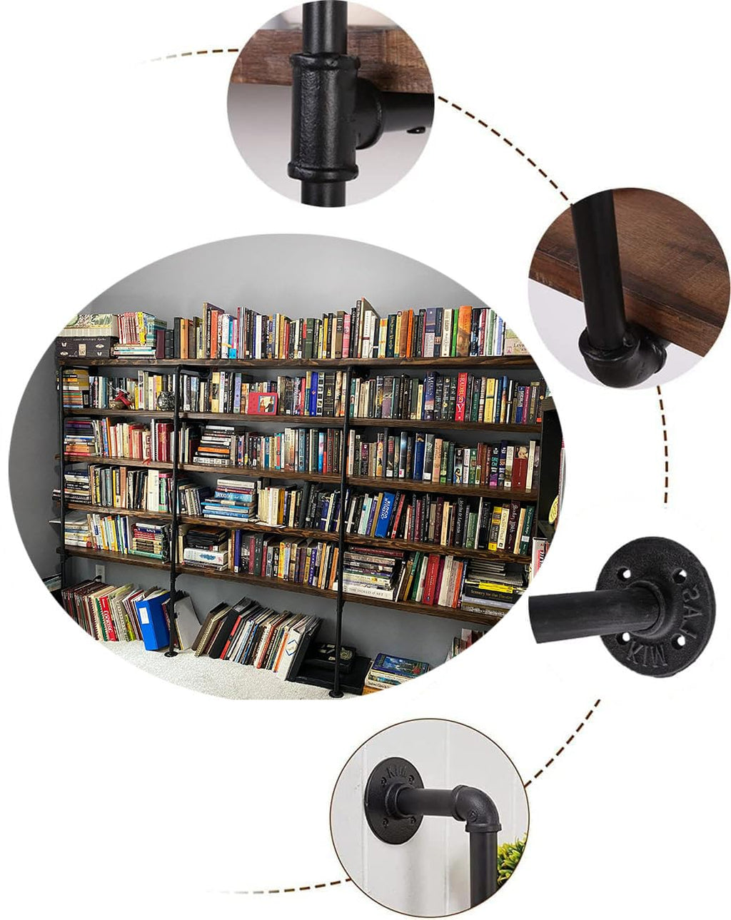 Industrial Pipe 5-Tier Wall Mount Bookshelf G5968