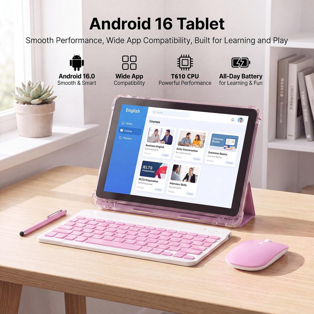 10 Inch 2 in 1 Tablet with Keyboard Kit & Case Pink J495