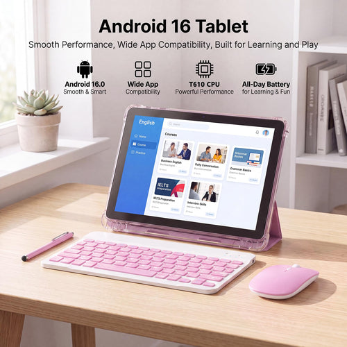 10 Inch 2 in 1 Tablet with Keyboard Kit & Case Pink J495