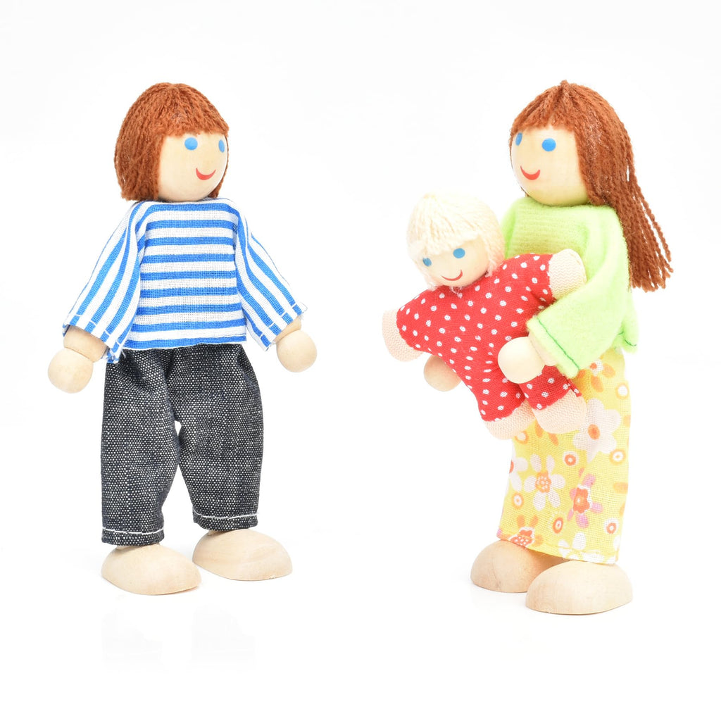Wooden Dollhouse Dolls Family Set of 7 Miniature Figures and 2 Pets Z916