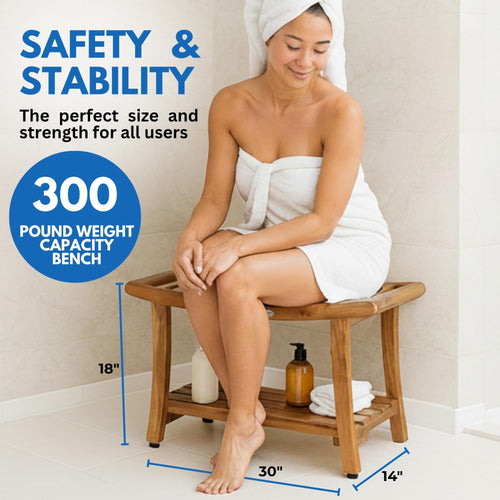 30-Inch Teak Shower Bench with Shelf B761366