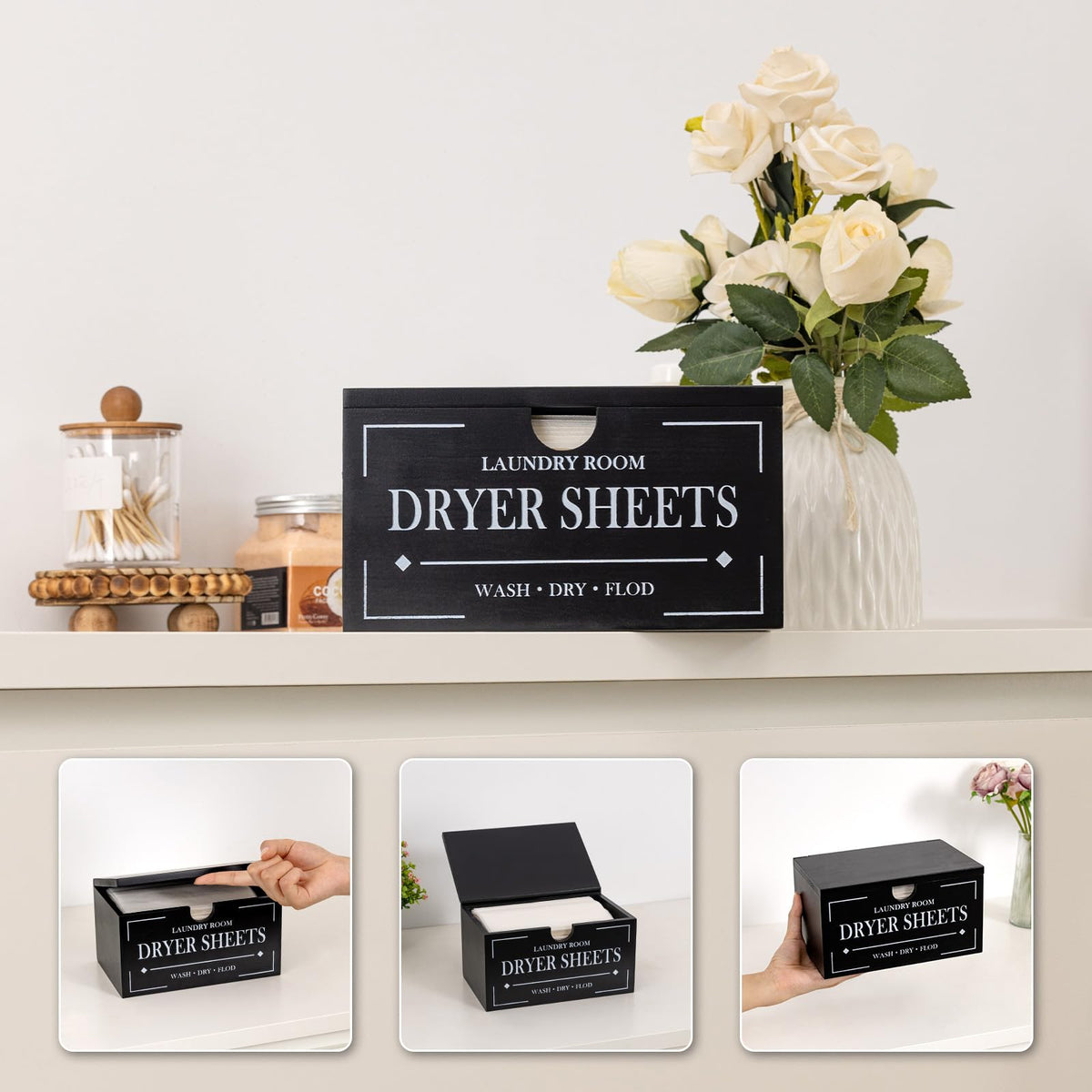 Black Dryer Sheet Holder with Lid H167