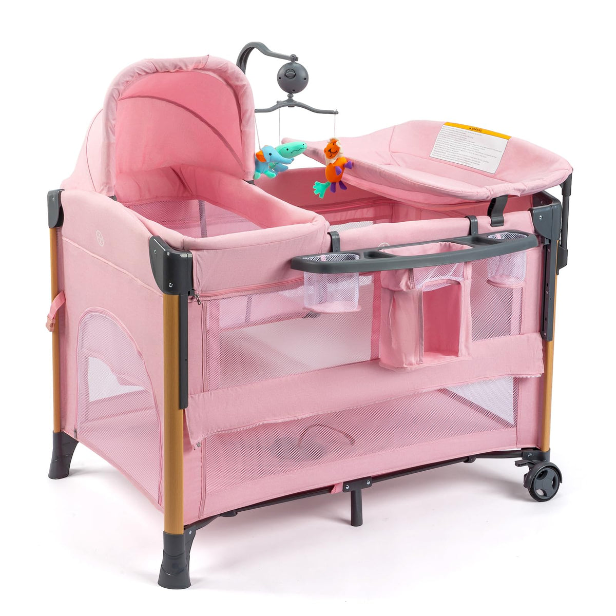 7 in 1 Pink Bedside Bassinet with Changing Table U698