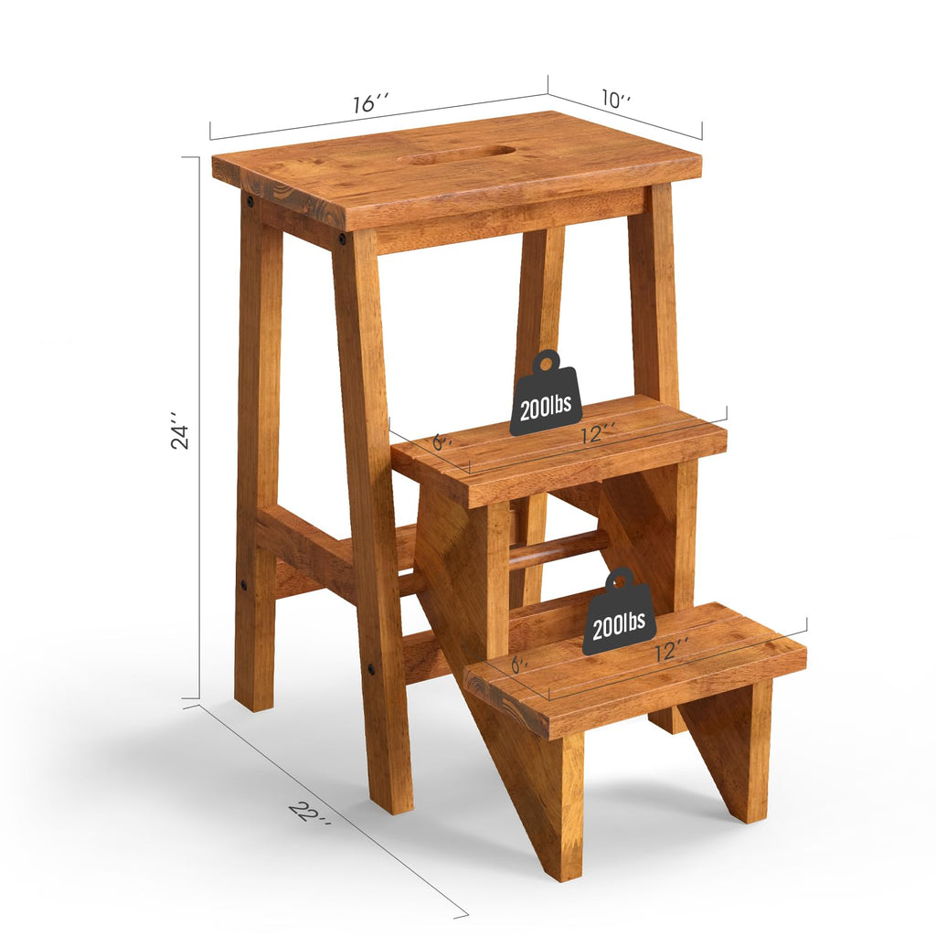 3 Tier Wood Step Ladder with Anti-Slip A7242