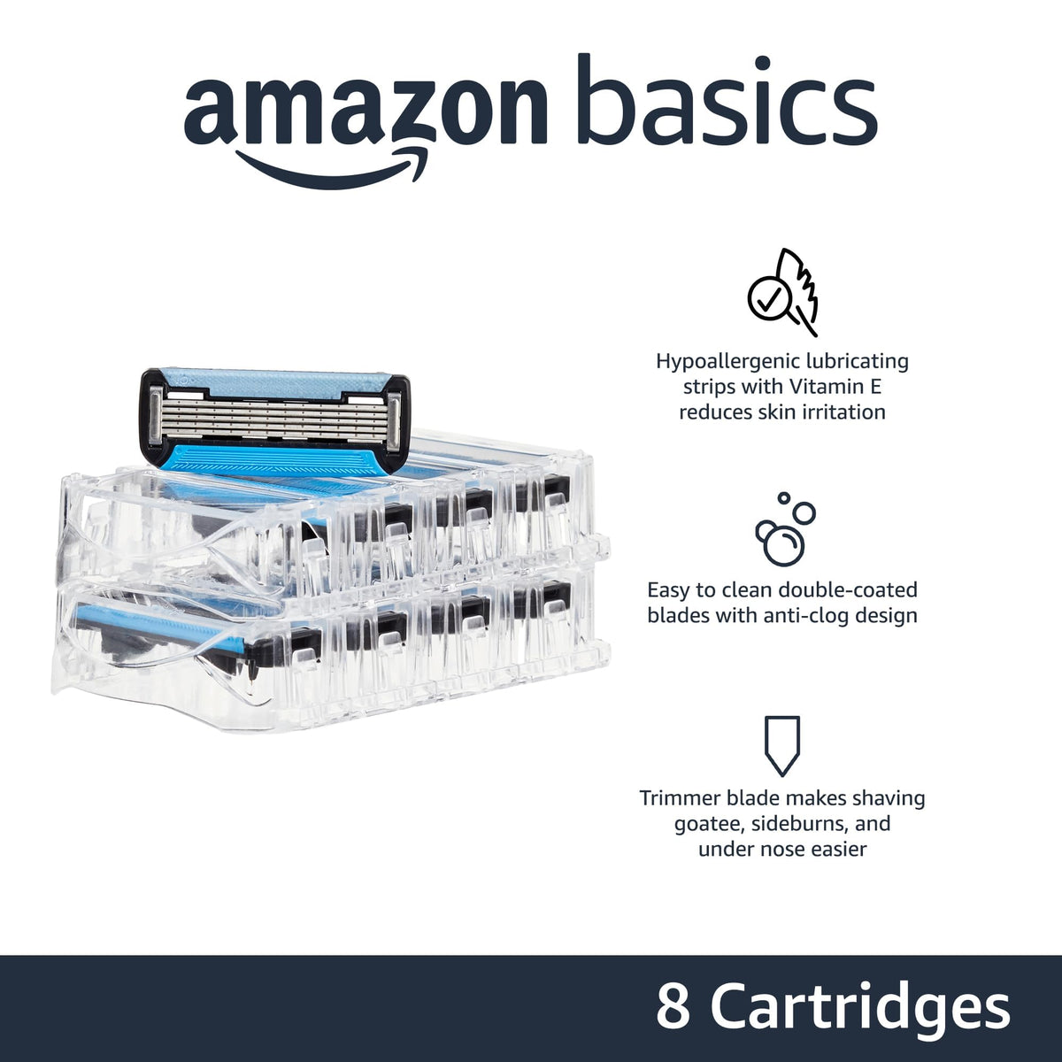 5-Blade Razor Blade Refills with Dual Lubrication, 8 Cartridges K303570