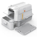 Enclosed Stainless Steel Cat Litter Box with Drawer and Flip Door, Extra Large Light Grey F201