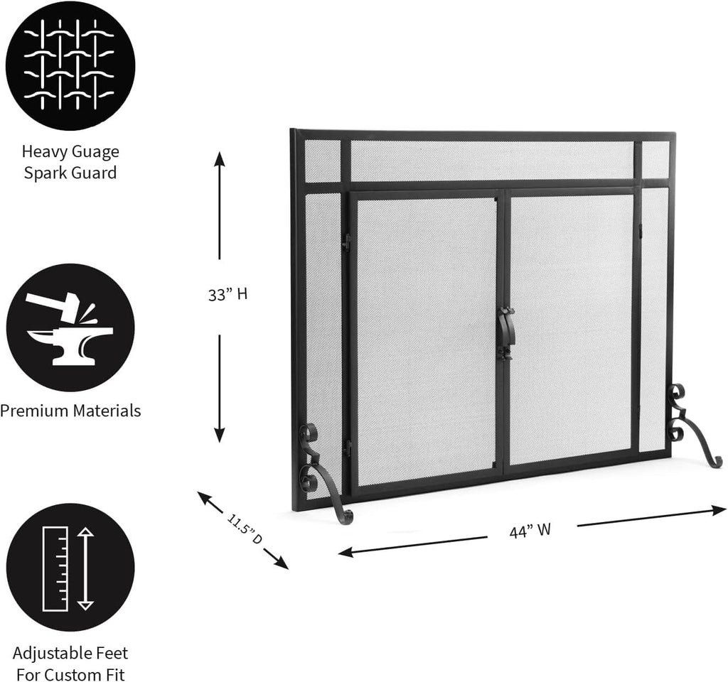 Black Metal Fireplace Screen with Hinged Doors T236759