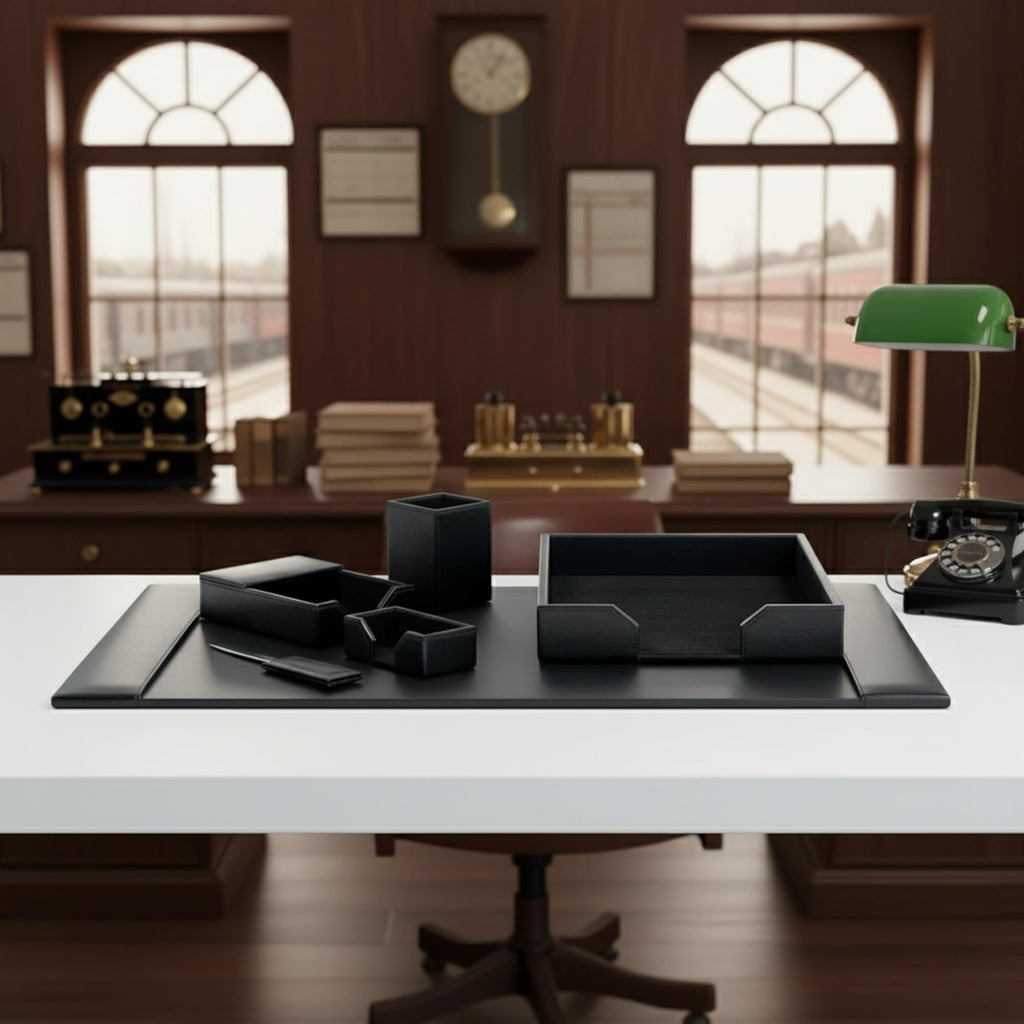 Black 6 Piece Bonded Leather Desk Set F677049