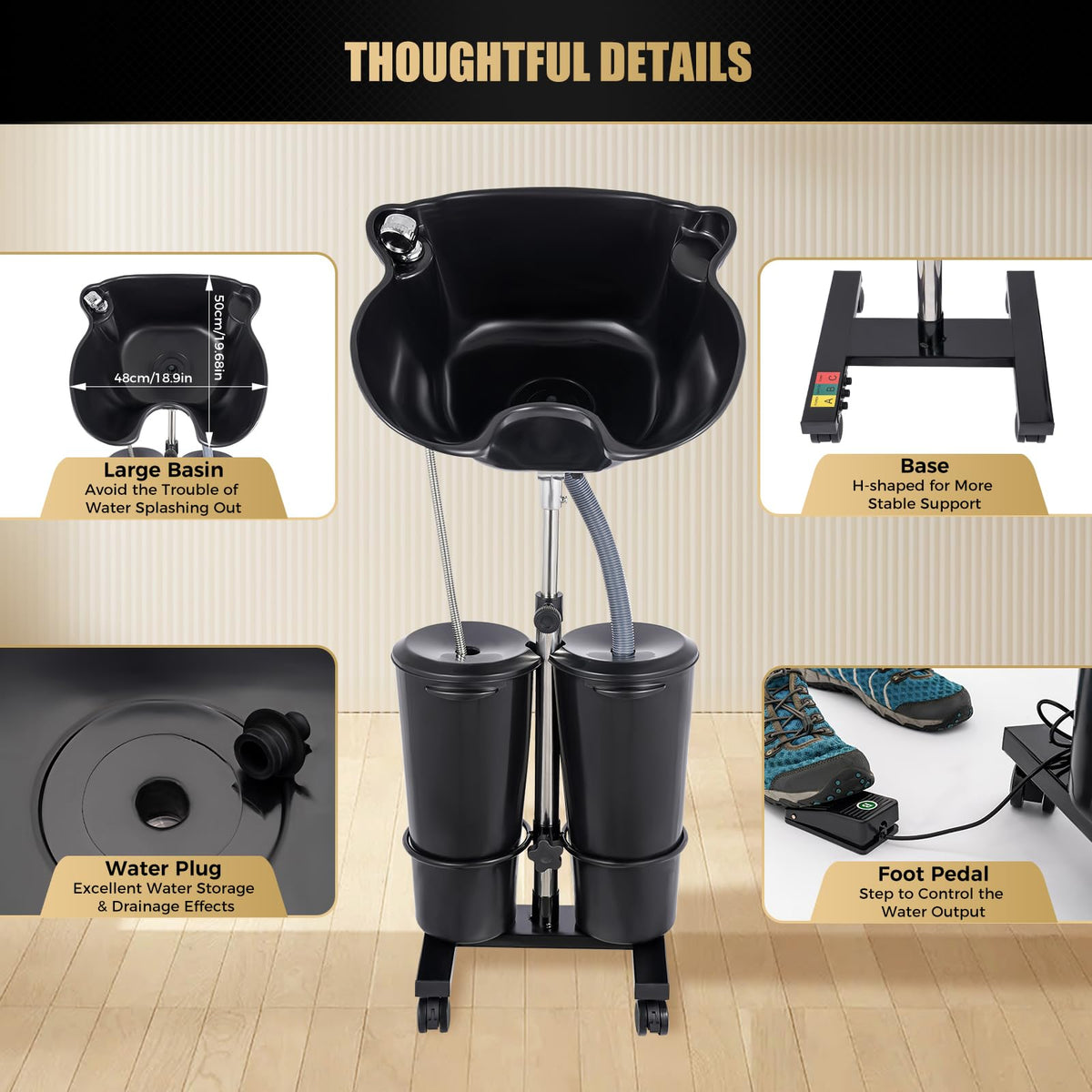 Adjustable Portable Shampoo Bowl with 2 Buckets J4073