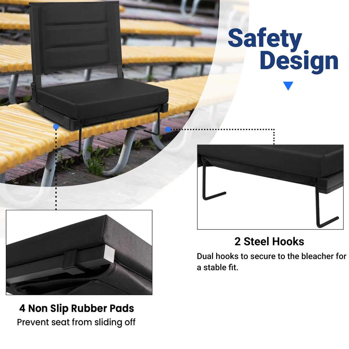 Bleachers Stadium Seat with Back Support and Cushion E171037