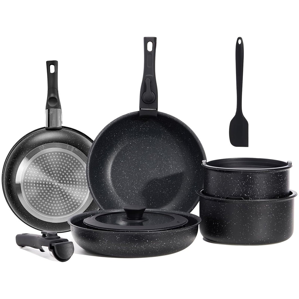 12-Piece Nonstick Cookware Set with Detachable Handle, Black R371