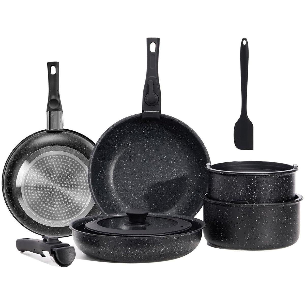 12-Piece Nonstick Cookware Set with Detachable Handle, Black R371
