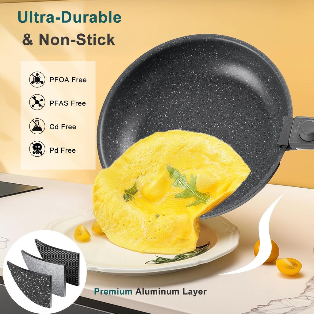 12-Piece Nonstick Cookware Set with Detachable Handle, Black R371
