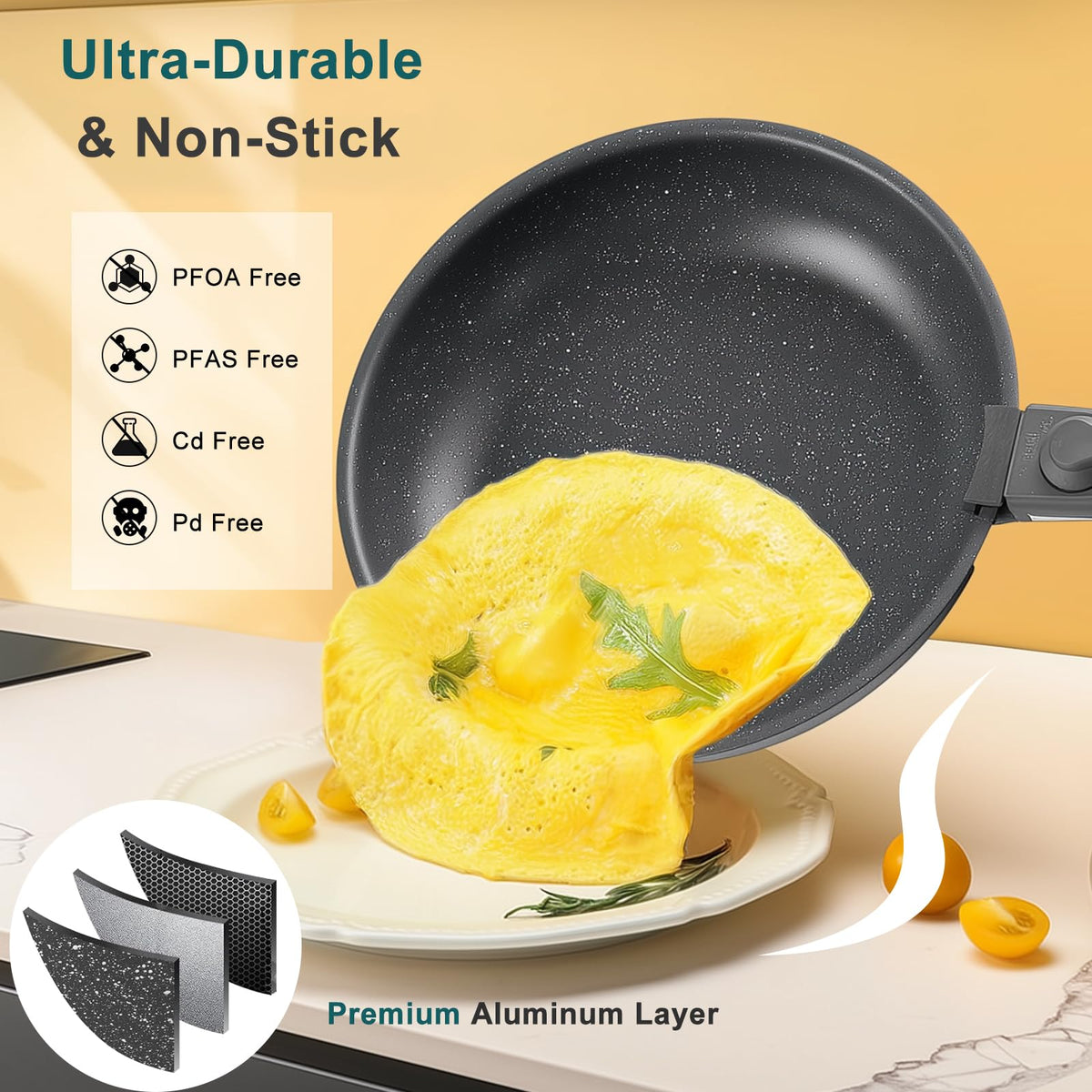 12-Piece Nonstick Cookware Set with Detachable Handle, Black R371