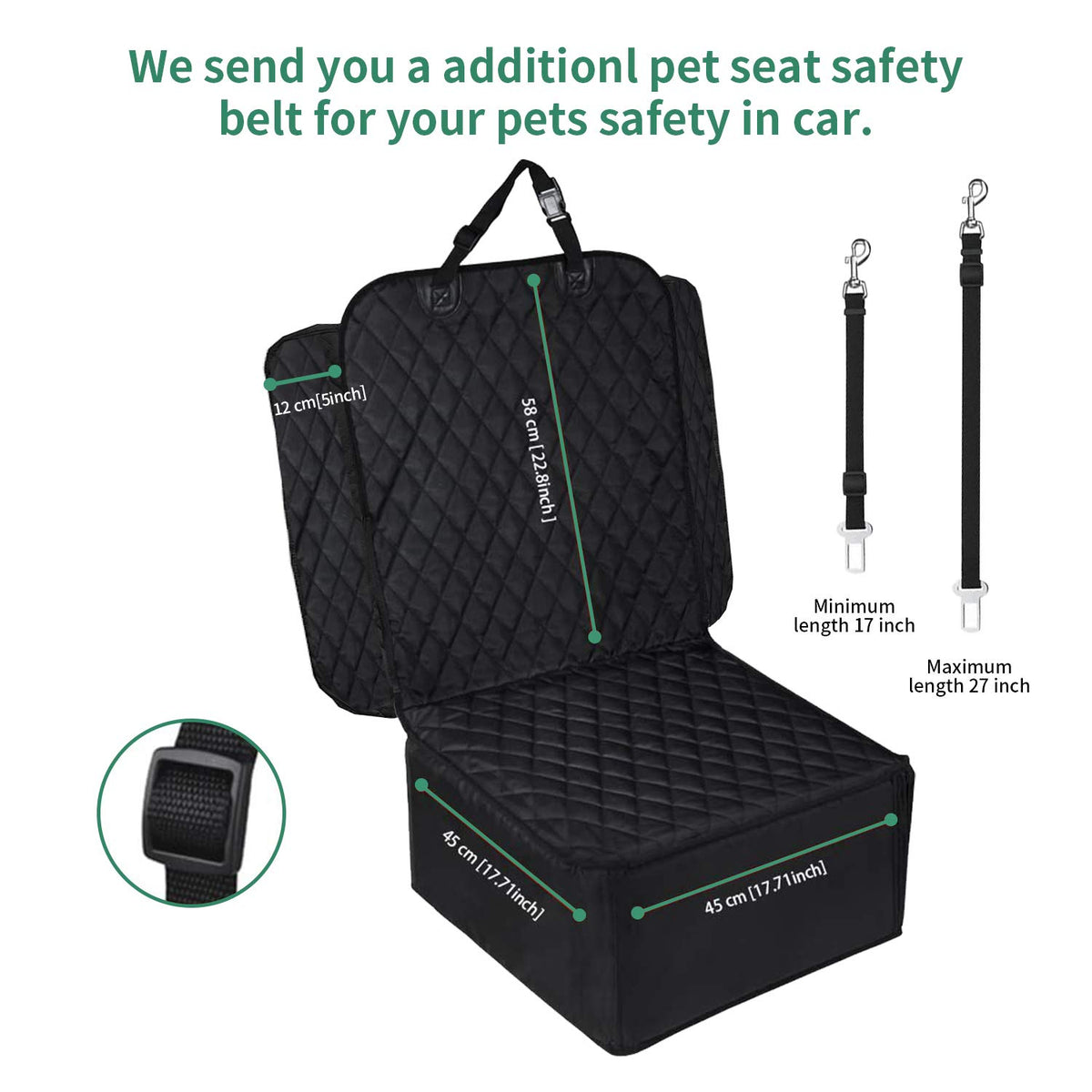 Black 2 in 1 Waterproof Dog Car Seat Cover with Safety Belt Q574