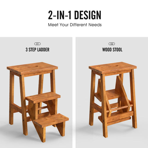 3 Tier Wood Step Ladder with Anti-Slip A7242