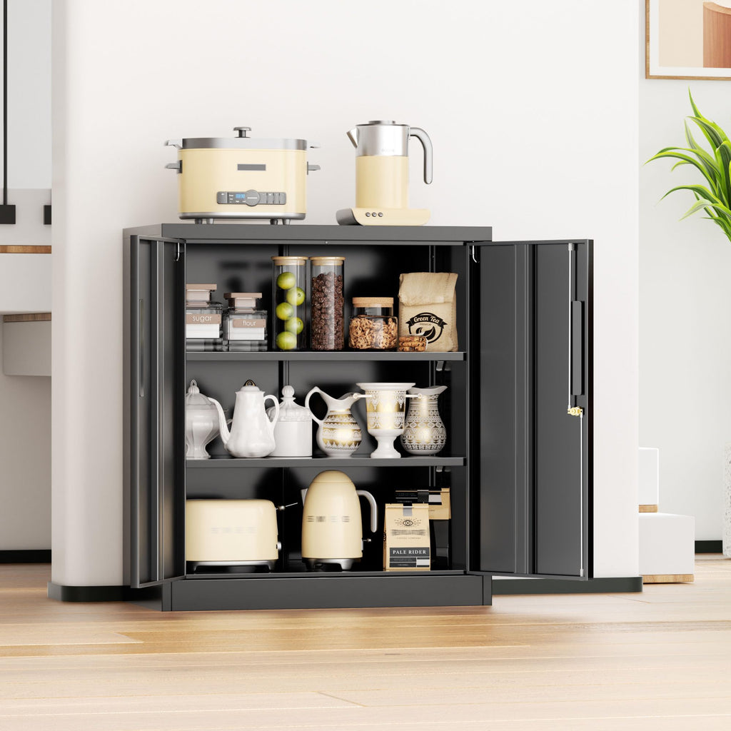 Black Metal Storage Cabinet with Locking Doors and Shelves I838145