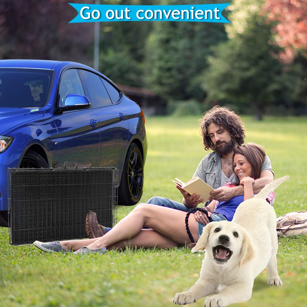 Folding Metal Dog Crate with Divider and Tray T513754