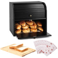 Black Roll Top Bread Box with Cutting Board N608