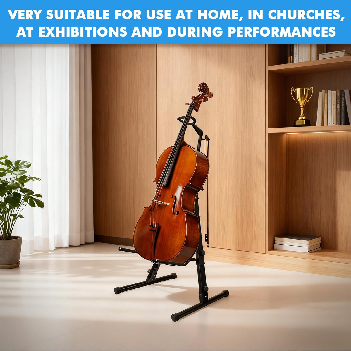 Heavy Duty Adjustable Steel Cello Stand with Bow Hook J36747