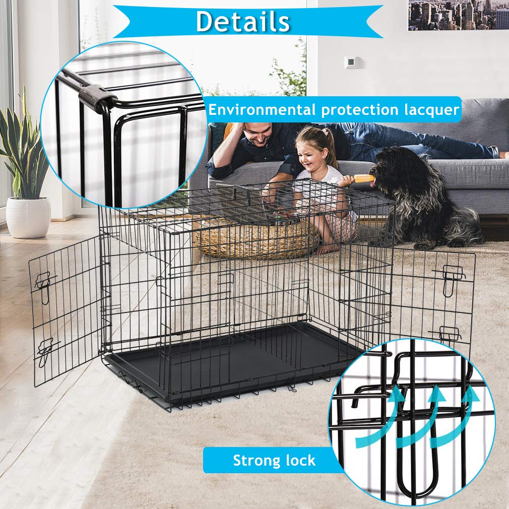 Folding Metal Dog Crate with Divider and Tray T513754
