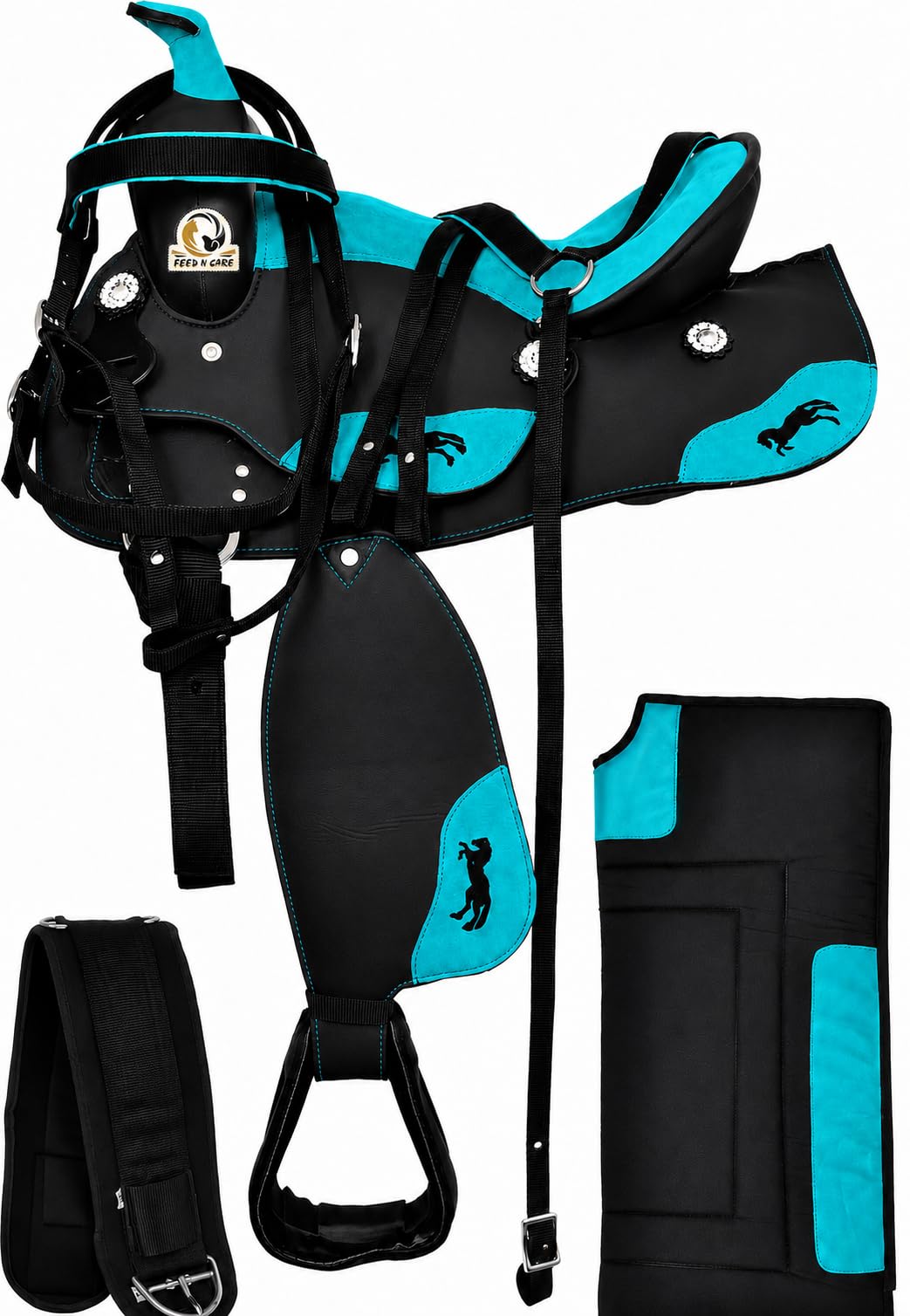 Lightweight Synthetic Western Trail Saddle Set with Pad, Girth & Stirrups N2148