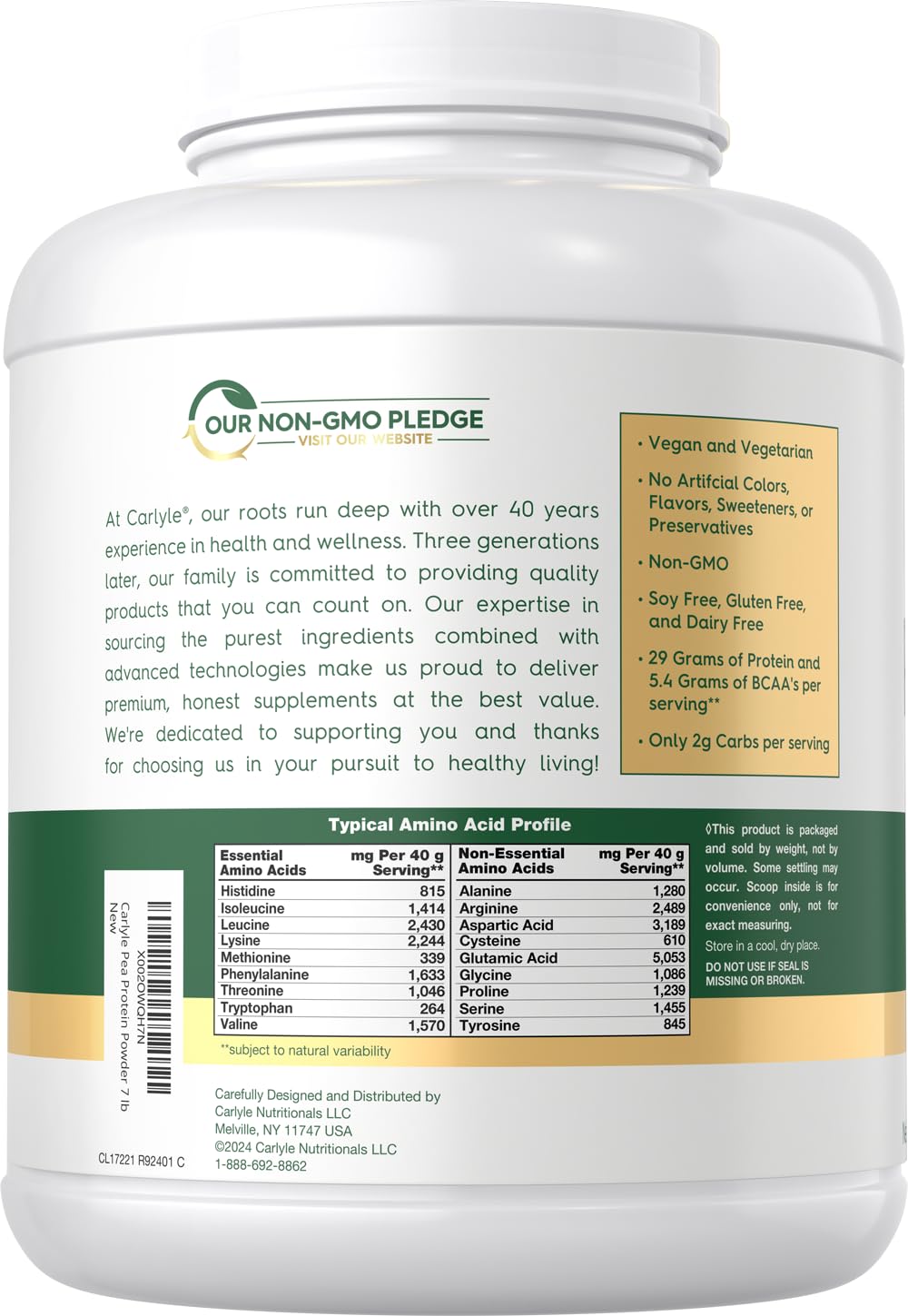 Pea Protein Isolate Powder 7lb Unflavored K25661