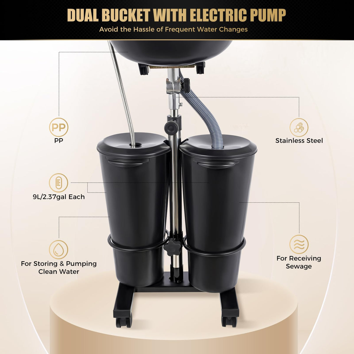 Adjustable Portable Shampoo Bowl with 2 Buckets J4073