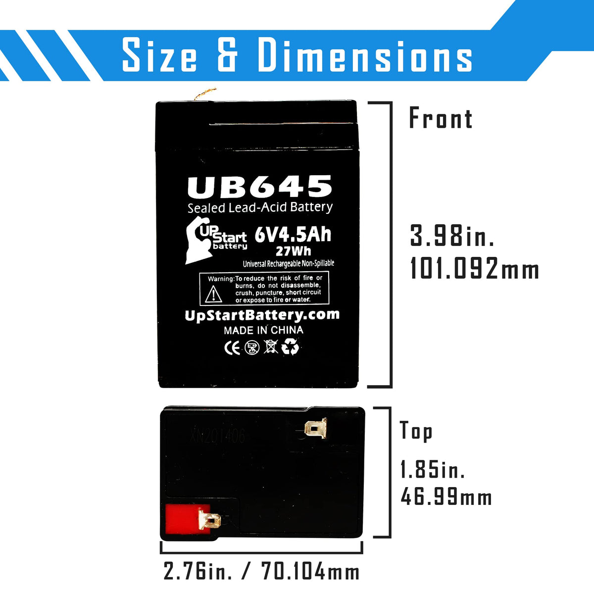 6V 4.5Ah Sealed Lead Acid AGM SLA Battery J511423