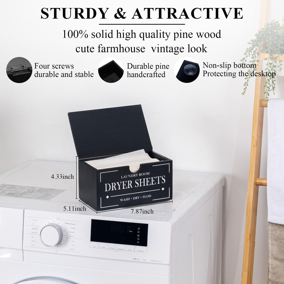 Black Dryer Sheet Holder with Lid H167