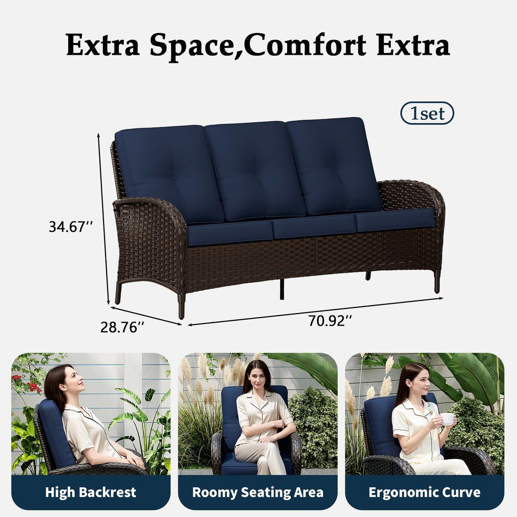 72" Wicker 3-seat Sofa with Cushions, PE Rattan & Steel Frame N497222