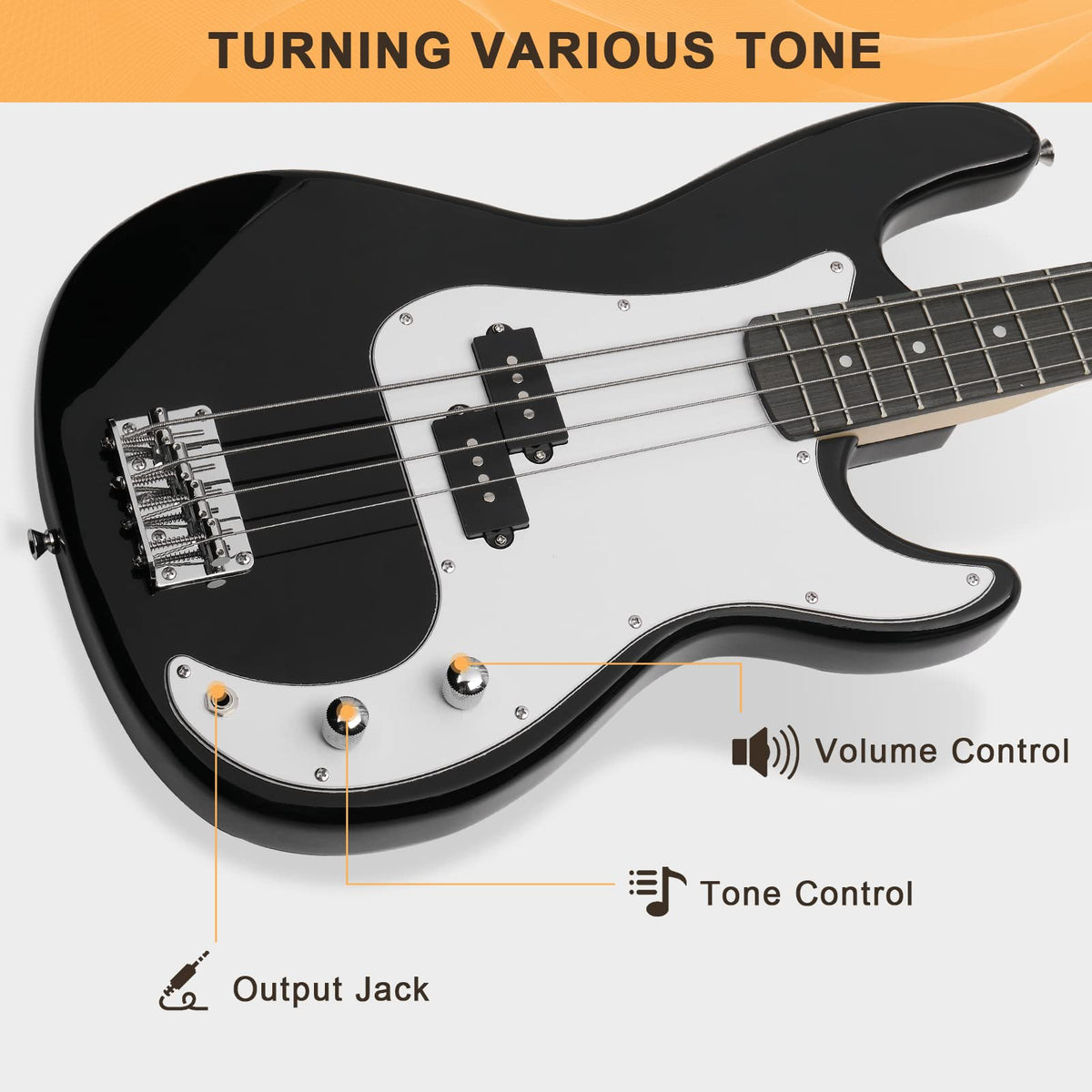 Full Size 4 String Basswood Electric Bass Guitar Beginner Kit with 20W Amp N903