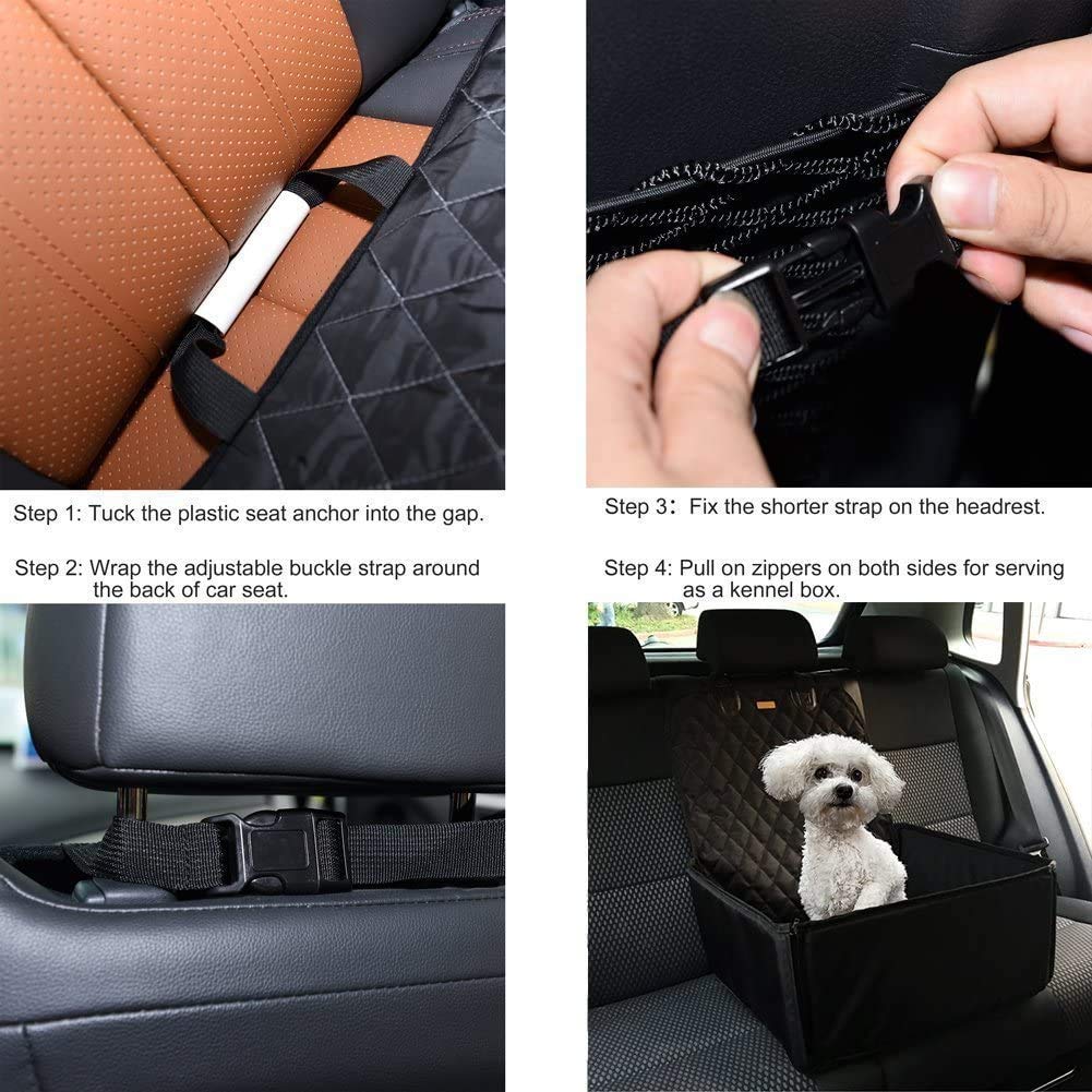 Black 2 in 1 Waterproof Dog Car Seat Cover with Safety Belt Q574