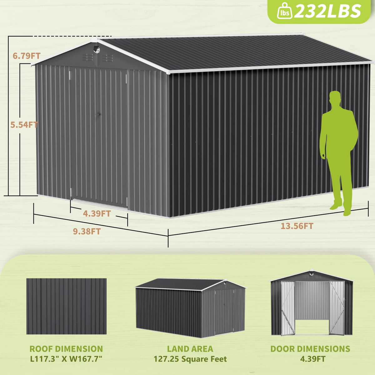 10x14 Metal Storage Shed with Lockable Doors F583