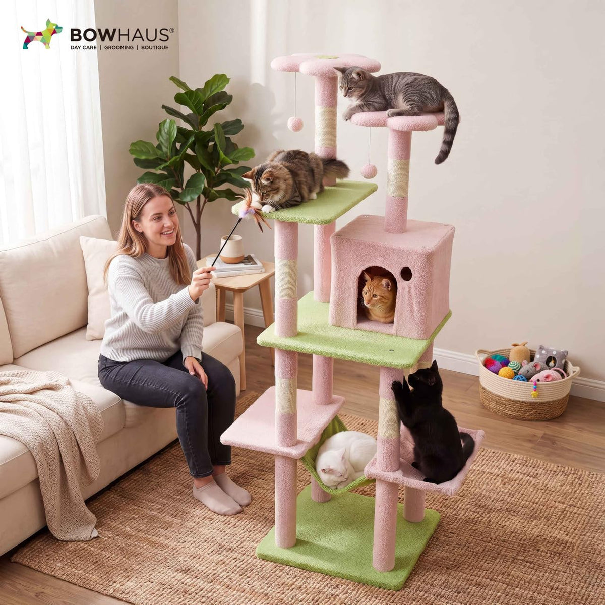67-Inch Multi-Level Cat Tree with Hammock and Scratching Posts I209917