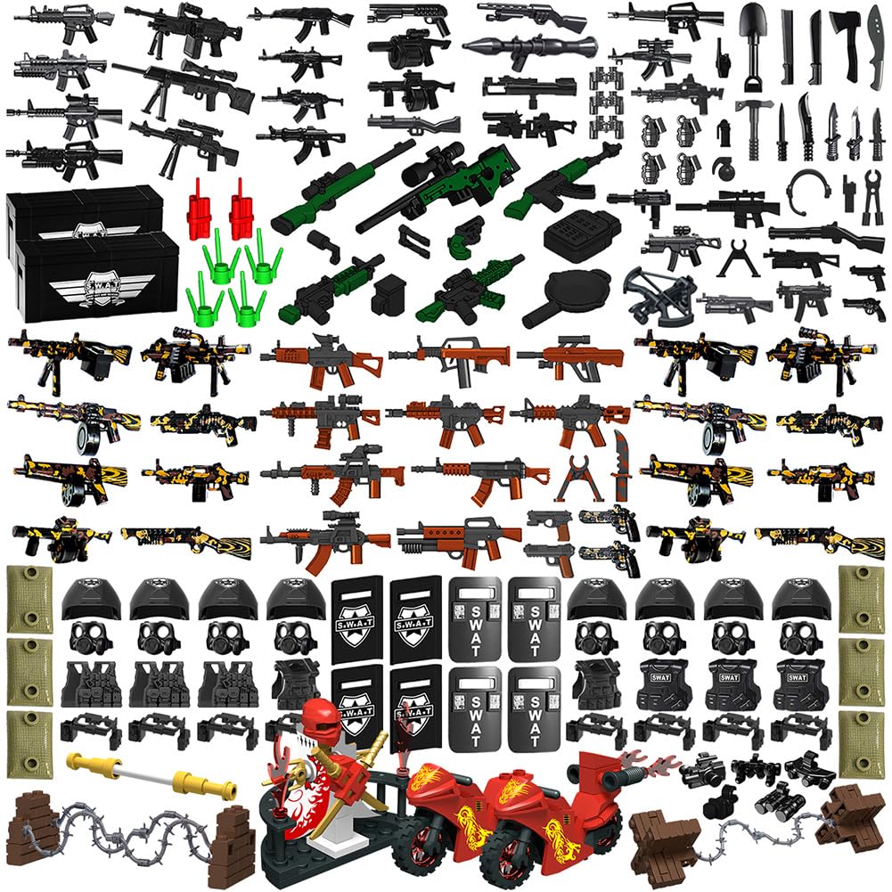 Military Weapon Set with Helmet Body Armor Cloak and Motorcycles B7707